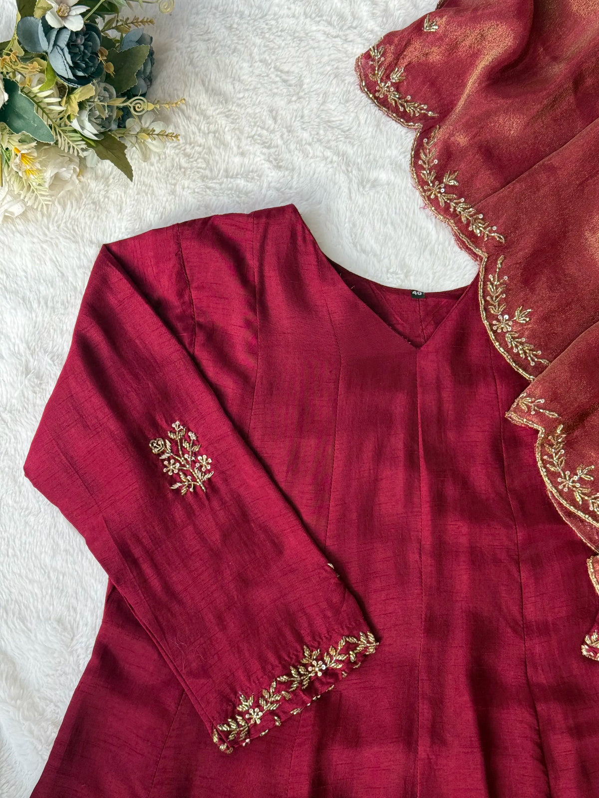 Silk hand work suit set - AV0001