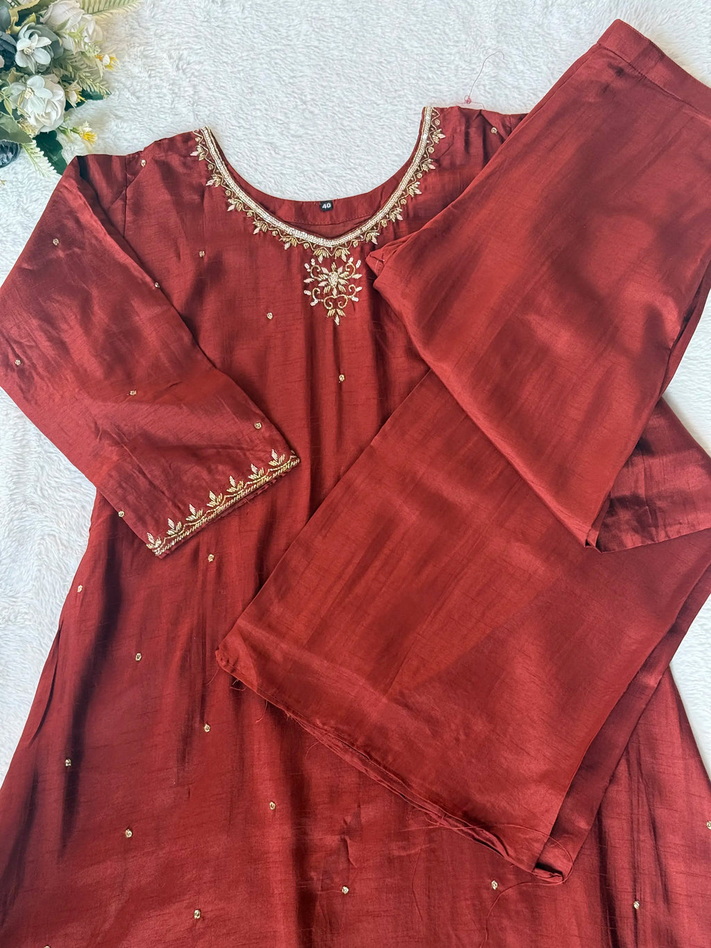 Silk hand work suit set