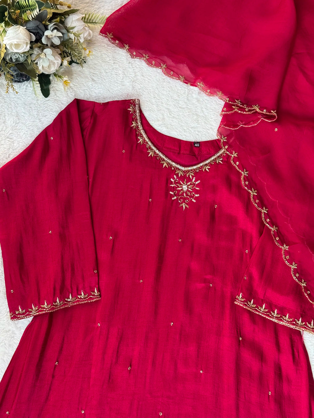 Silk hand work suit set