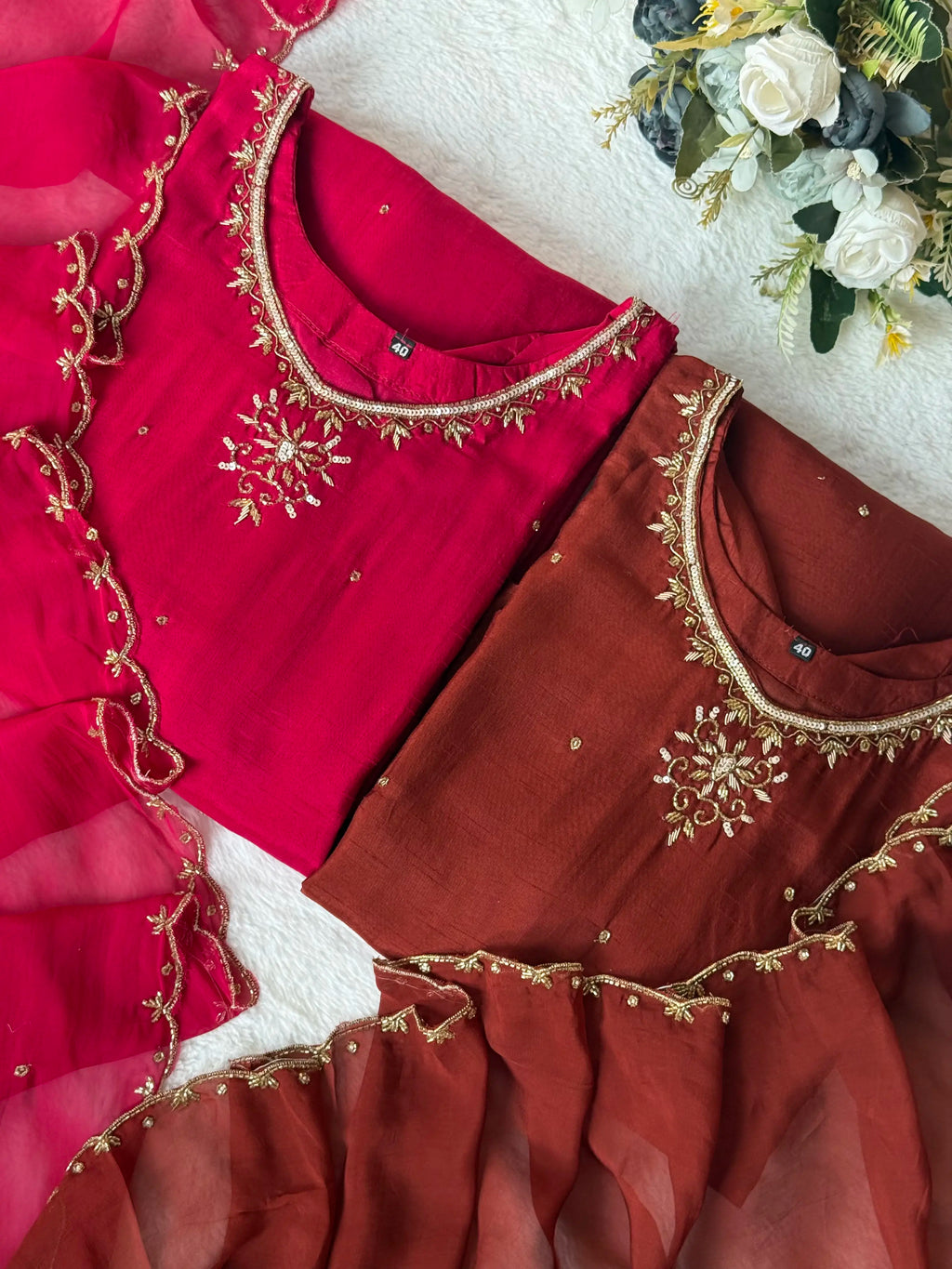 Silk hand work suit set