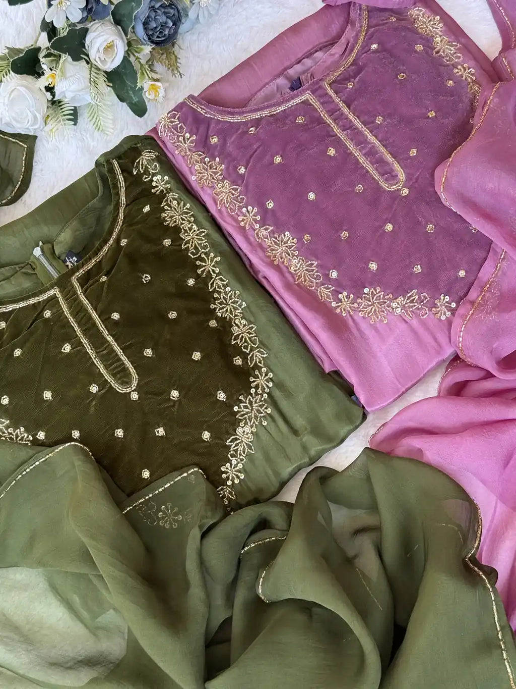 Velvet patch work suit set - AV0007